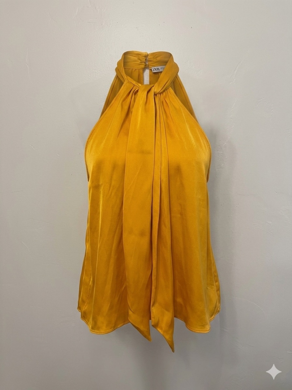 Zara Mustard Halter Neck Blouse with Front Tie